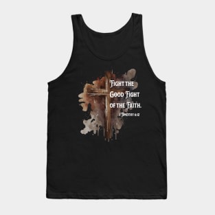 1 Timothy 6:12 Bible Verse with Cross Tank Top